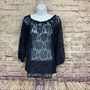 Ann Faylor Loft Floral Lace Sheer Blouse
